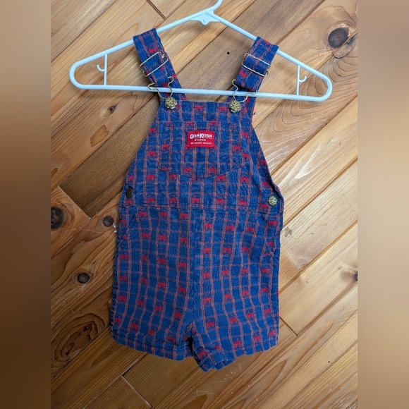 Vintage 80's OshKosh B'gosh Blue and Red Wagon Kids Overalls Size 3T